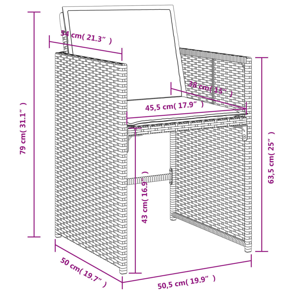 11-dijelni vrtni blagovaonski set od poliratana s jastucima bež