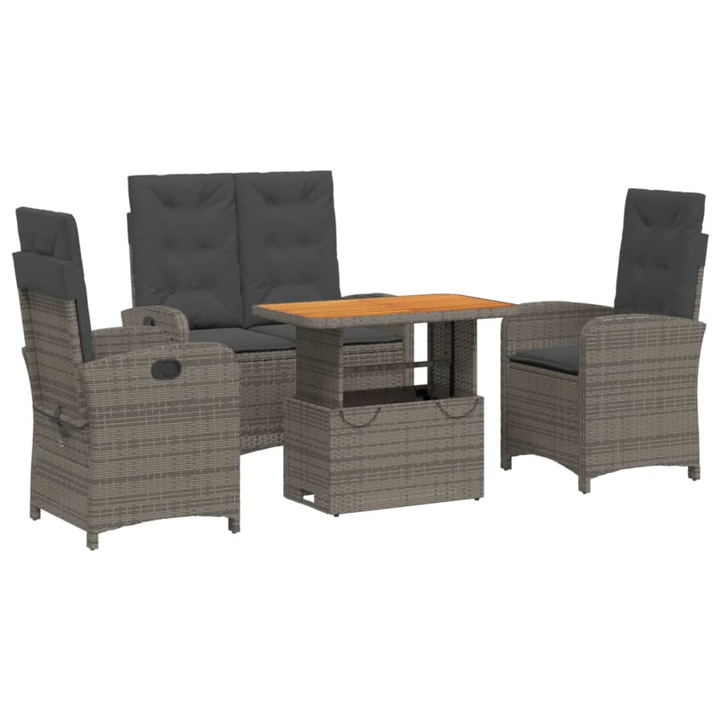 4-dijelna vrtna garnitura od poliratana s jastucima siva 90 cm table length