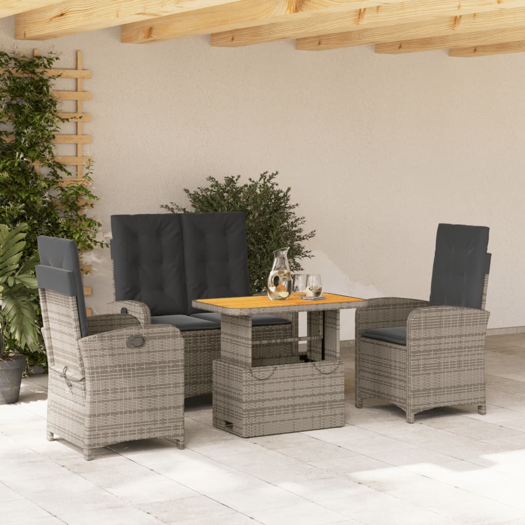 4-dijelna vrtna garnitura od poliratana s jastucima siva 90 cm table length