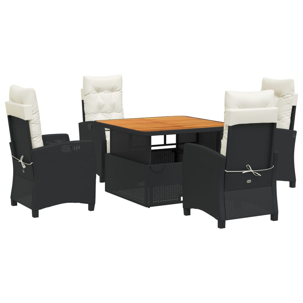 5-dijelni vrtni blagovaonski set s jastucima od poliratana crni Crna 110 cm table length