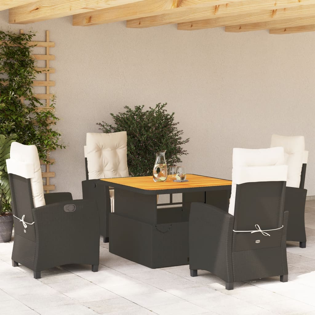 5-dijelni vrtni blagovaonski set s jastucima od poliratana crni Crna 110 cm table length