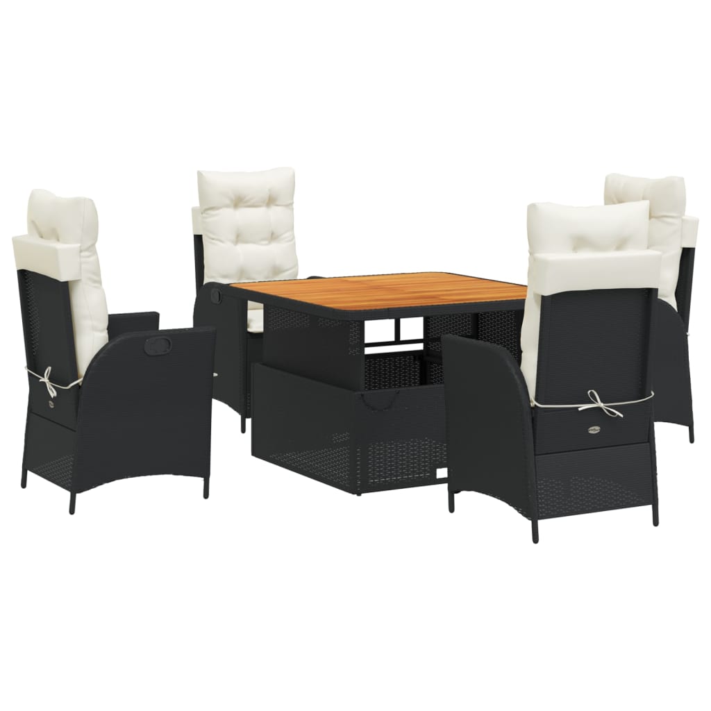 5-dijelni vrtni blagovaonski set s jastucima od poliratana crni Crna 110 cm table length