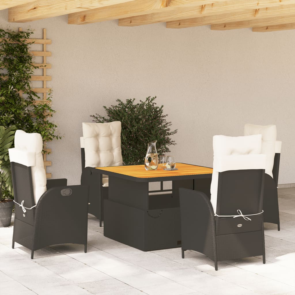 5-dijelni vrtni blagovaonski set s jastucima od poliratana crni Crna 110 cm table length