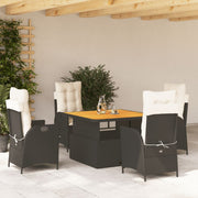 5-dijelni vrtni blagovaonski set s jastucima od poliratana crni Crna 110 cm table length