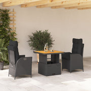 3-dijelni vrtni blagovaonski set s jastucima od poliratana crni Crna 80 cm table length