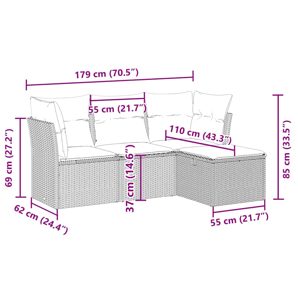4-dijelni set vrtnih sofa s jastucima svijetlosivi poliratan