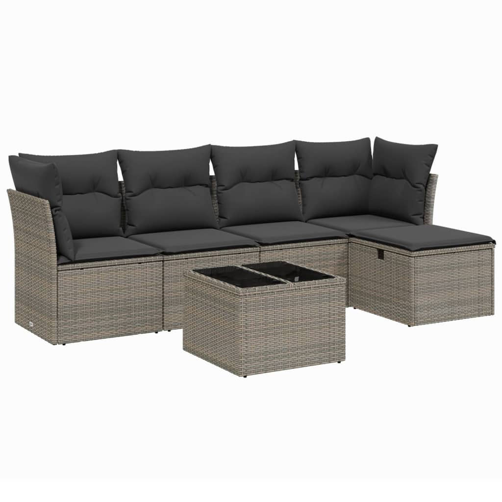 6-dijelni set vrtnih sofa od poliratana s jastucima sivi