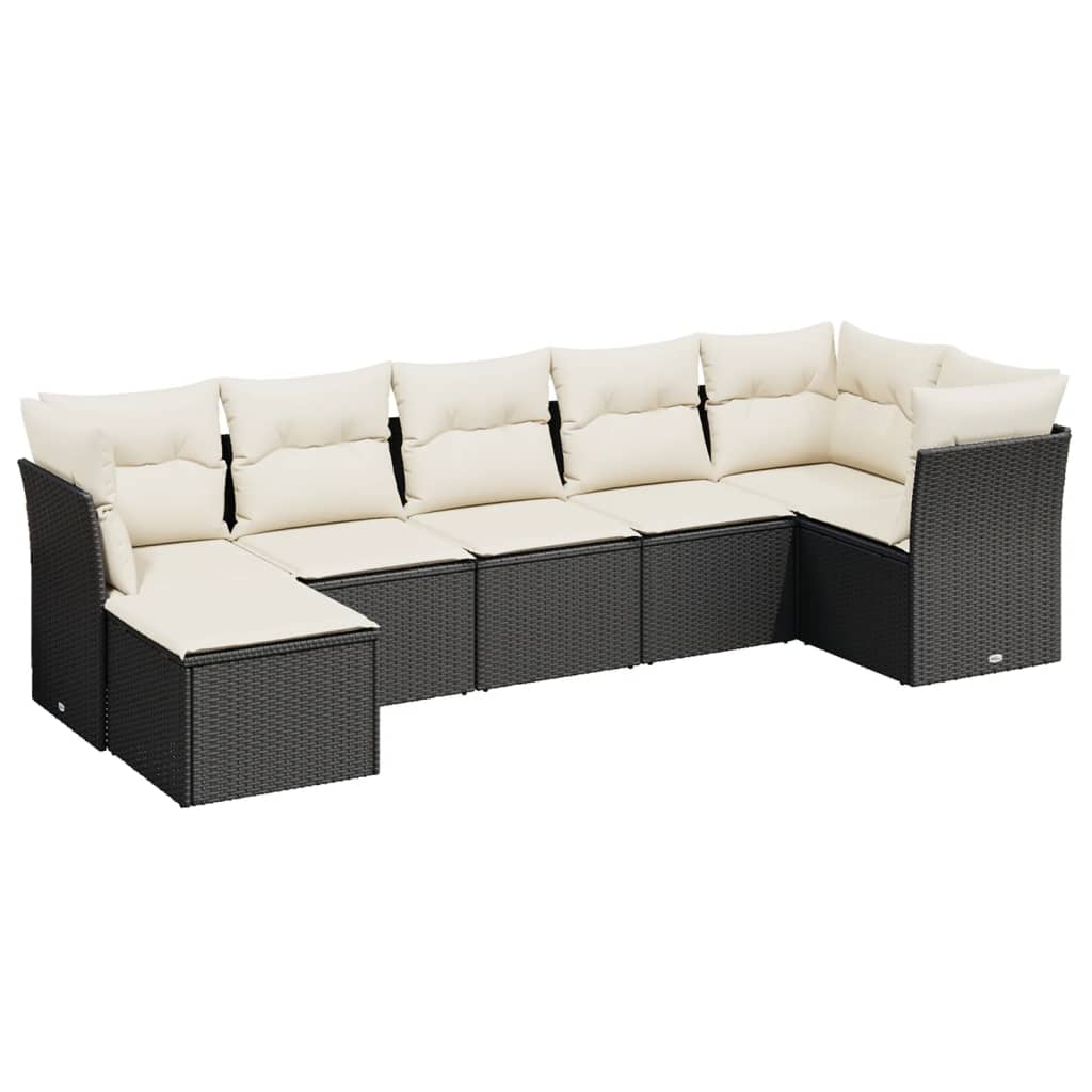 7-dijelni set vrtnih sofa od poliratana s jastucima crni