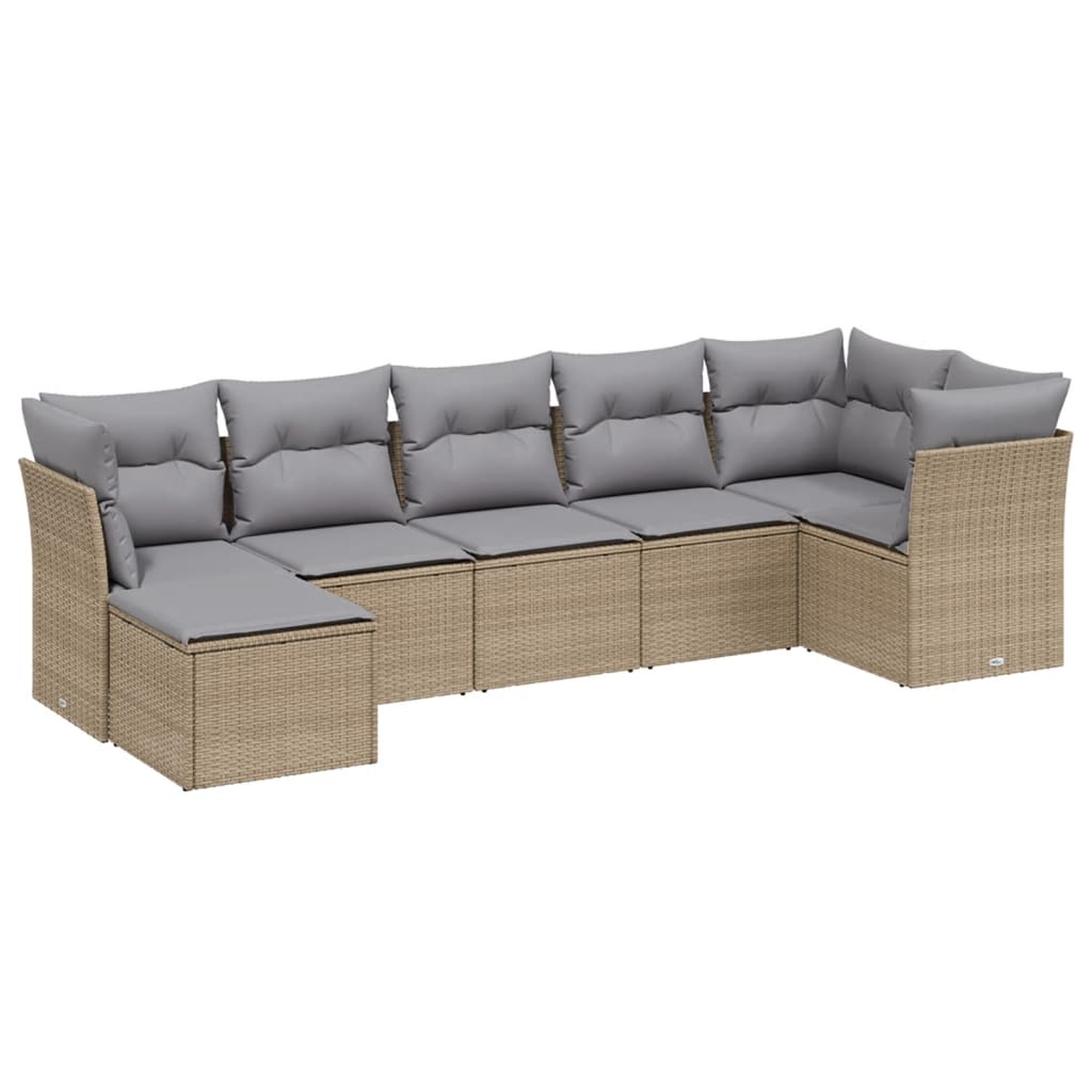 7-dijelni set vrtnih sofa s jastucima bež od poliratana