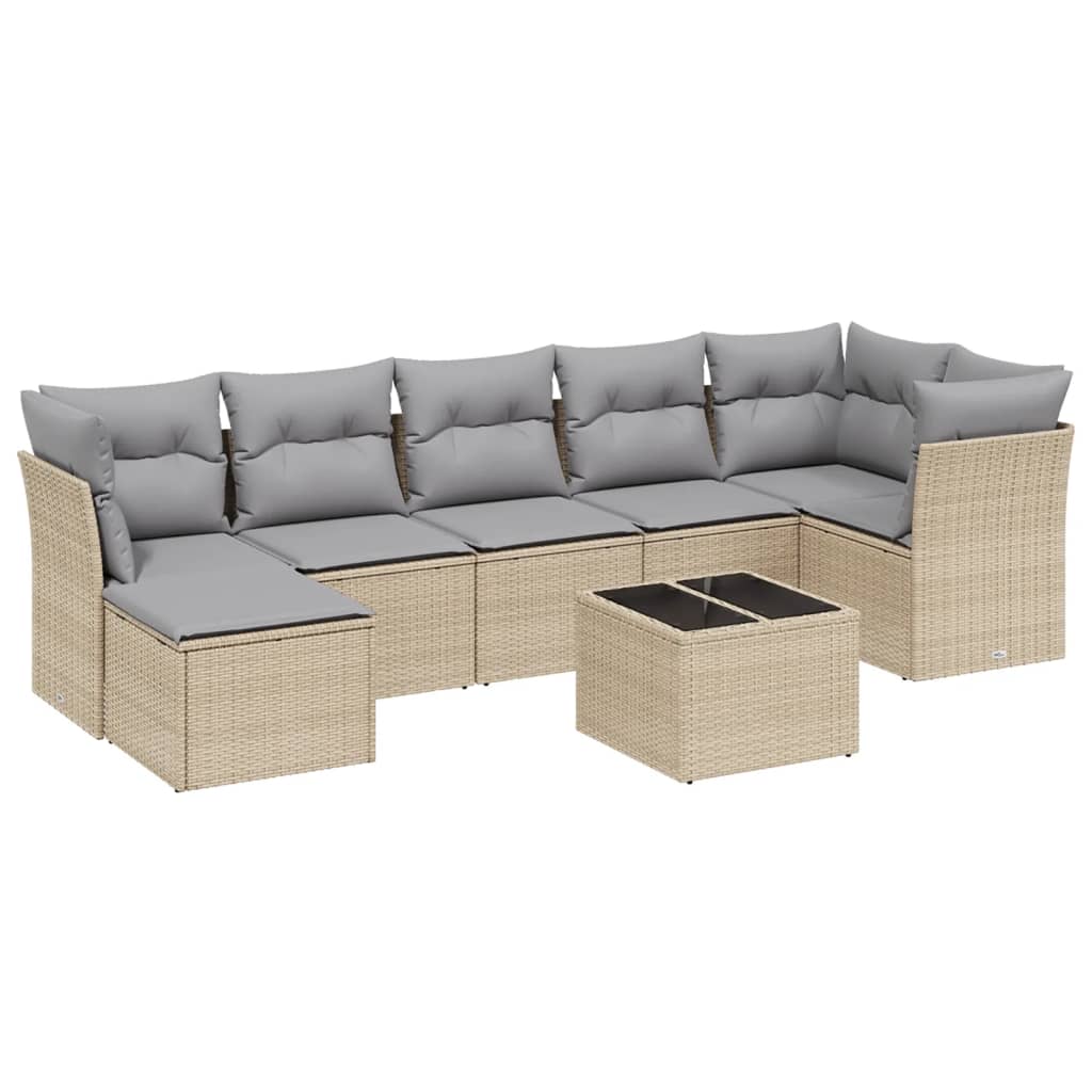 8-dijelni set vrtnih sofa s jastucima bež od poliratana