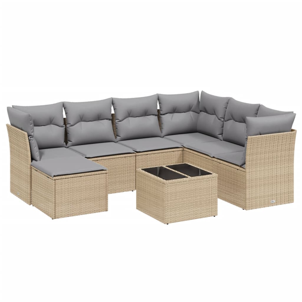 8-dijelni set vrtnih sofa s jastucima bež od poliratana