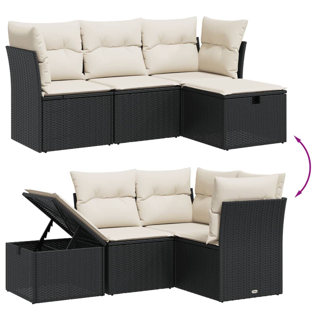 4-dijelni set vrtnih sofa od poliratana s jastucima crni