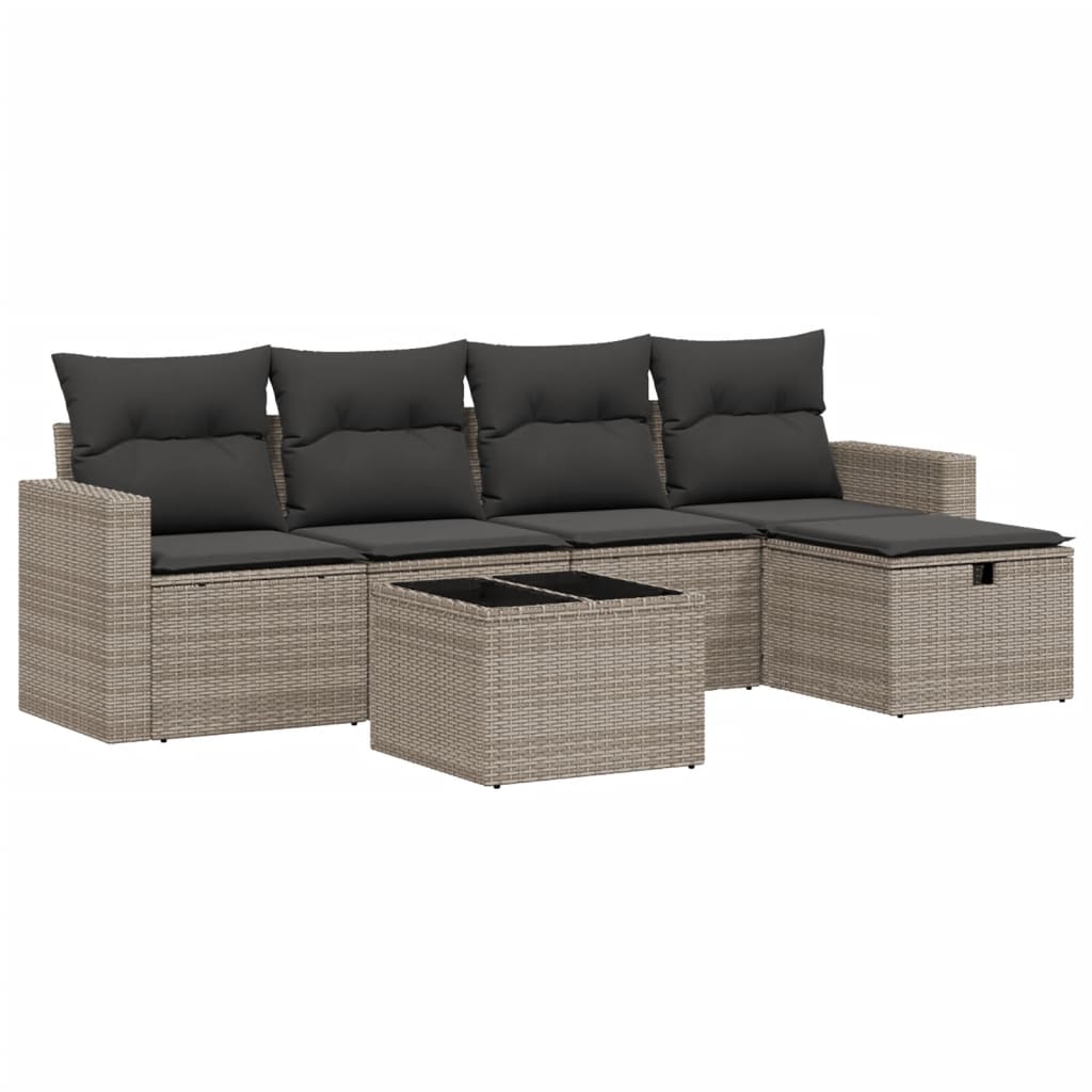 6-dijelni set vrtnih sofa od poliratana s jastucima sivi