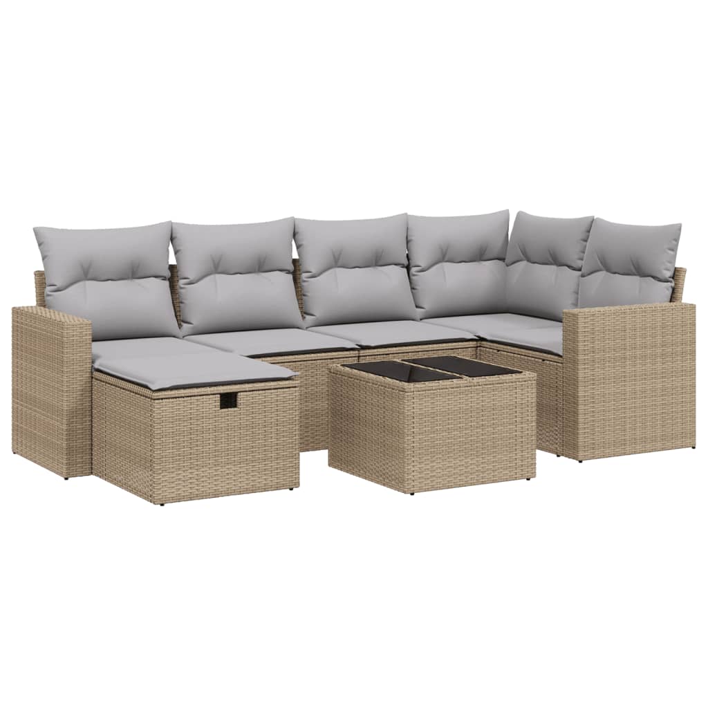 7-dijelni set vrtnih sofa s jastucima bež od poliratana