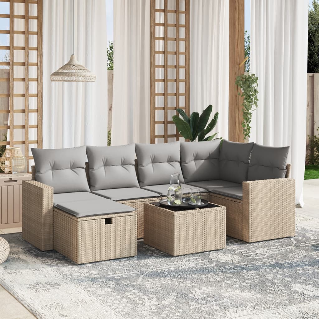 7-dijelni set vrtnih sofa s jastucima bež od poliratana