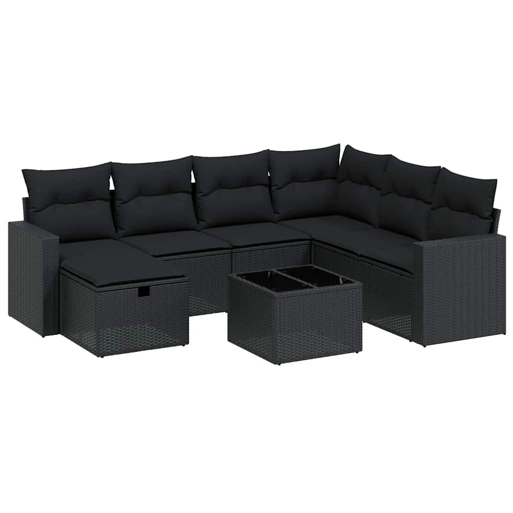 8-dijelni set vrtnih sofa od poliratana s jastucima crni