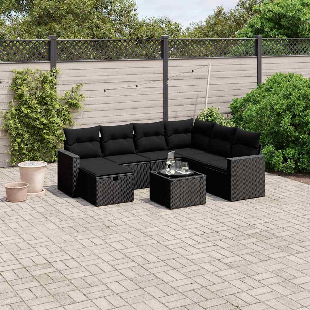 8-dijelni set vrtnih sofa od poliratana s jastucima crni