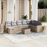 9-dijelni set vrtnih sofa s jastucima bež od poliratana 65.5 x 62 x 69 cm