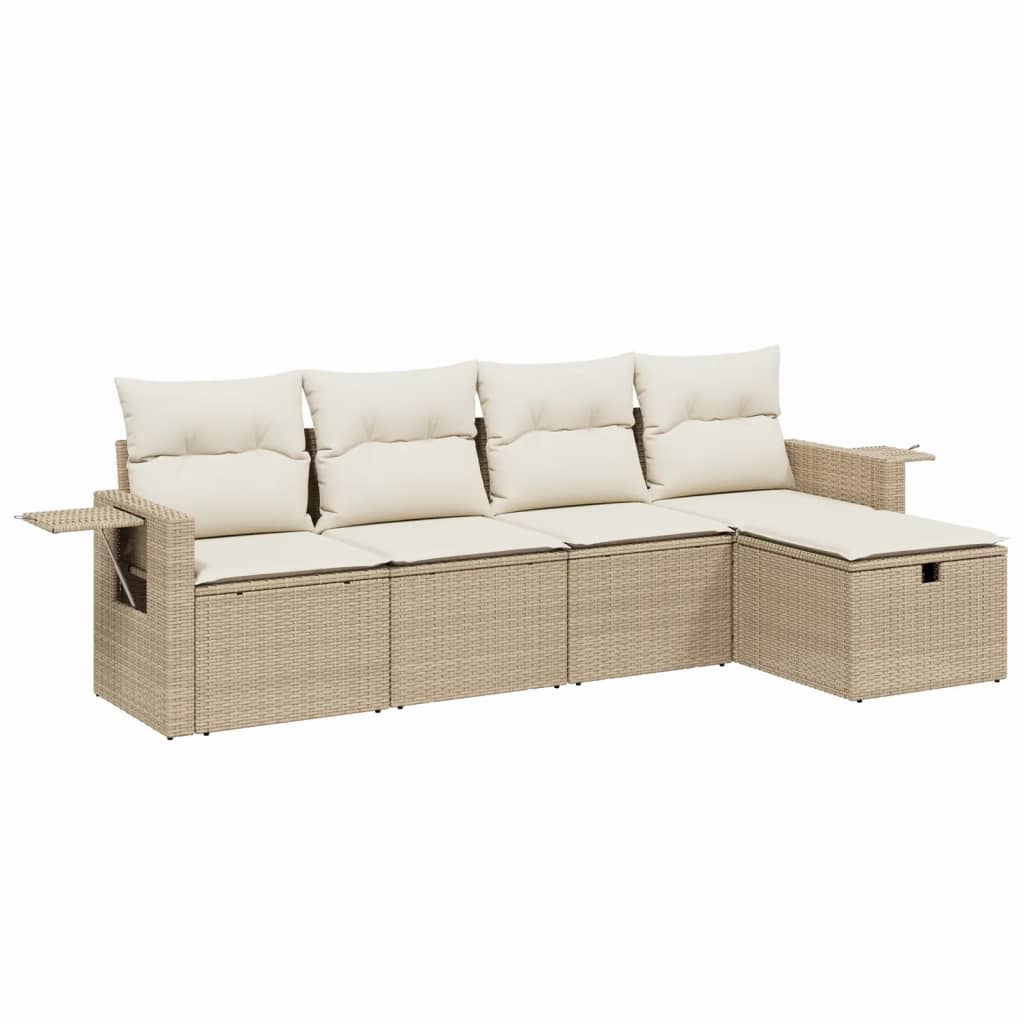 5-dijelni vrtni set sofa s jastucima bež od poliratana