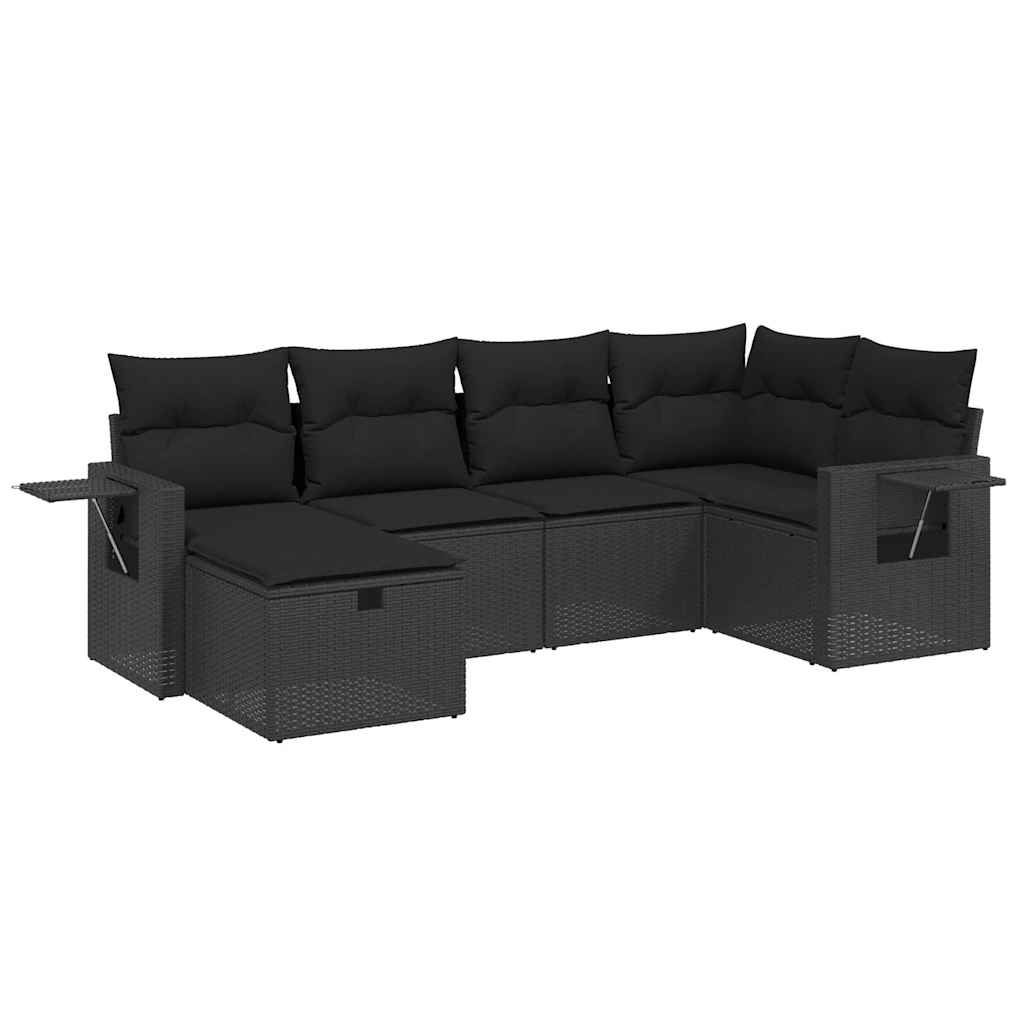 6-dijelni set vrtnih sofa s jastucima crni od poliratana