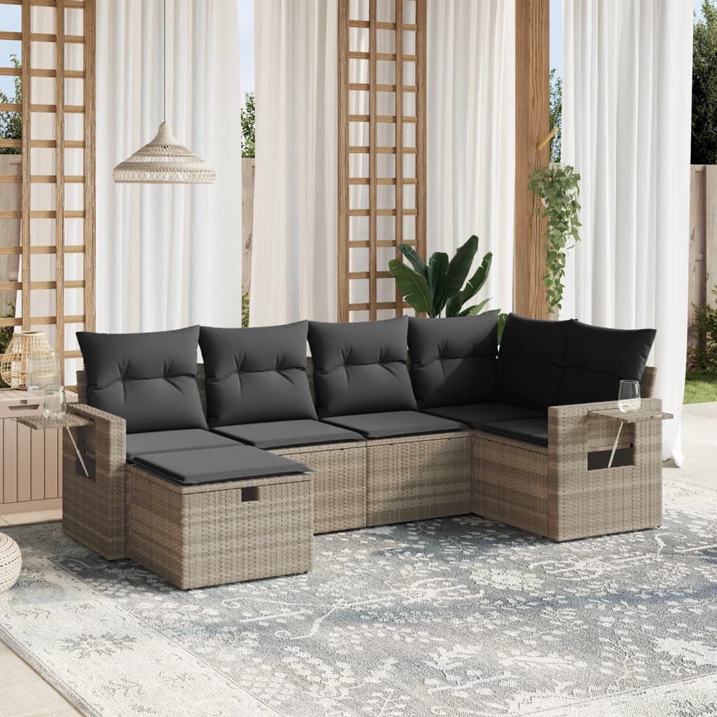 6-dijelni set vrtnih sofa od poliratana s jastucima svjetlosivi