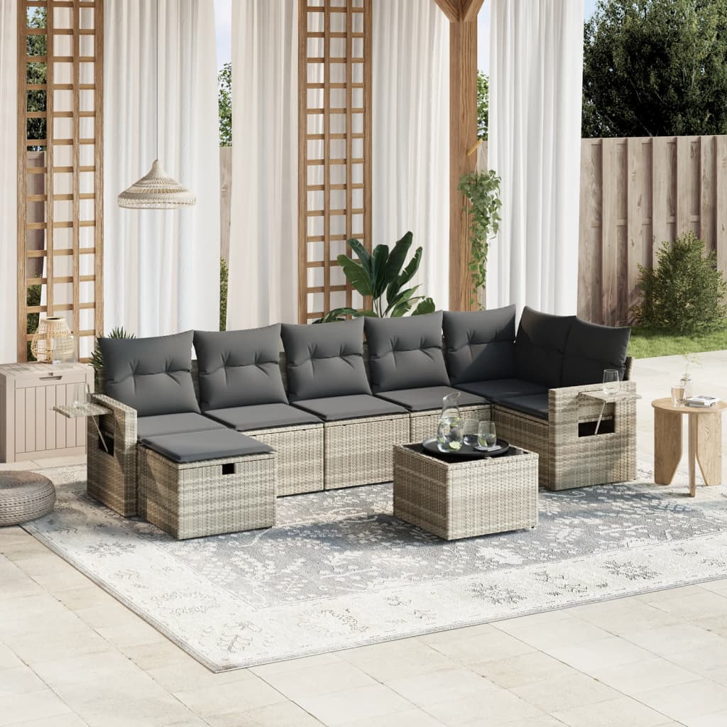 8-dijelni set vrtnih sofa od poliratana s jastucima svjetlosivi