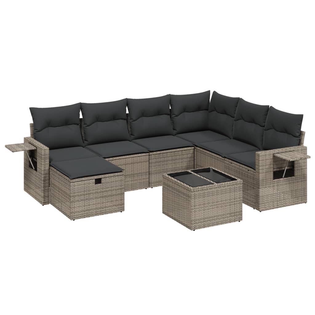 8-dijelni set vrtnih sofa od poliratana s jastucima sivi