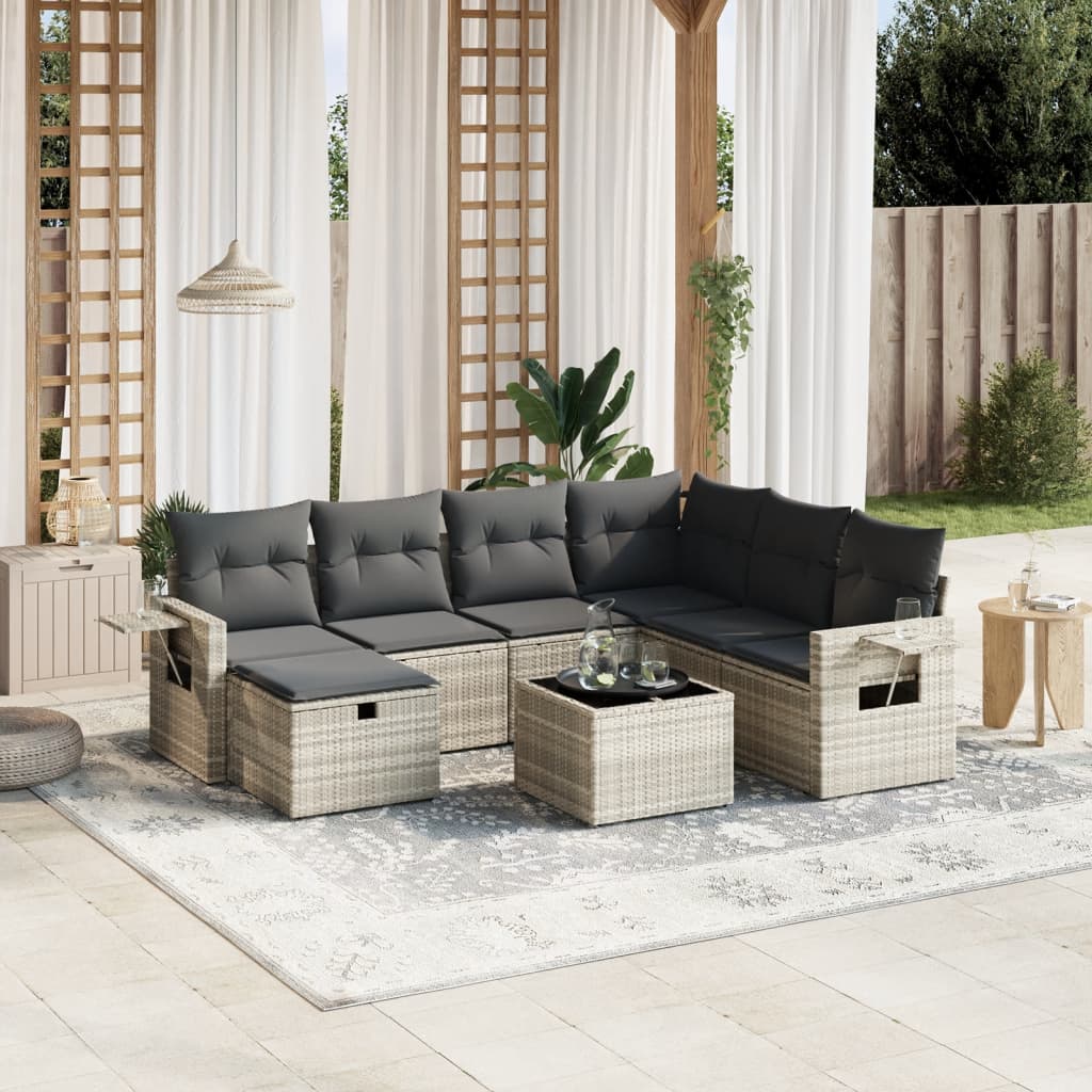 8-dijelni set vrtnih sofa od poliratana s jastucima svjetlosivi