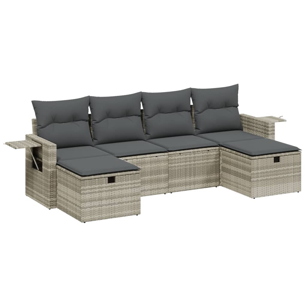 6-dijelni set vrtnih sofa od poliratana s jastucima svjetlosivi