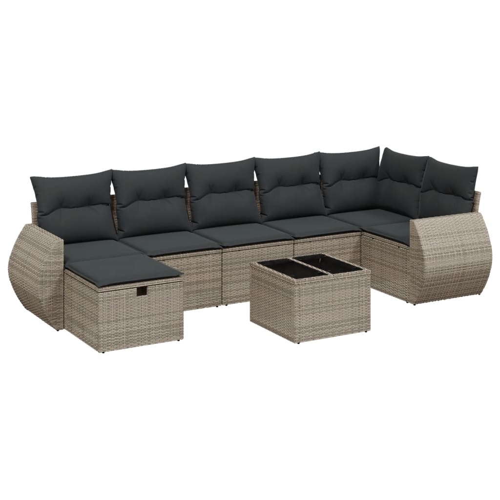 8-dijelni set vrtnih sofa od poliratana s jastucima sivi