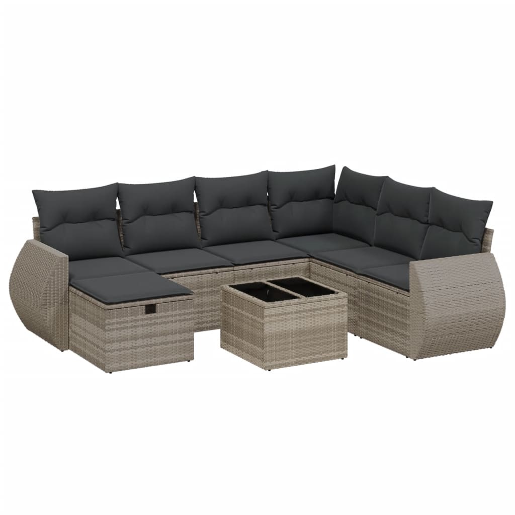 8-dijelni set vrtnih sofa od poliratana s jastucima svjetlosivi