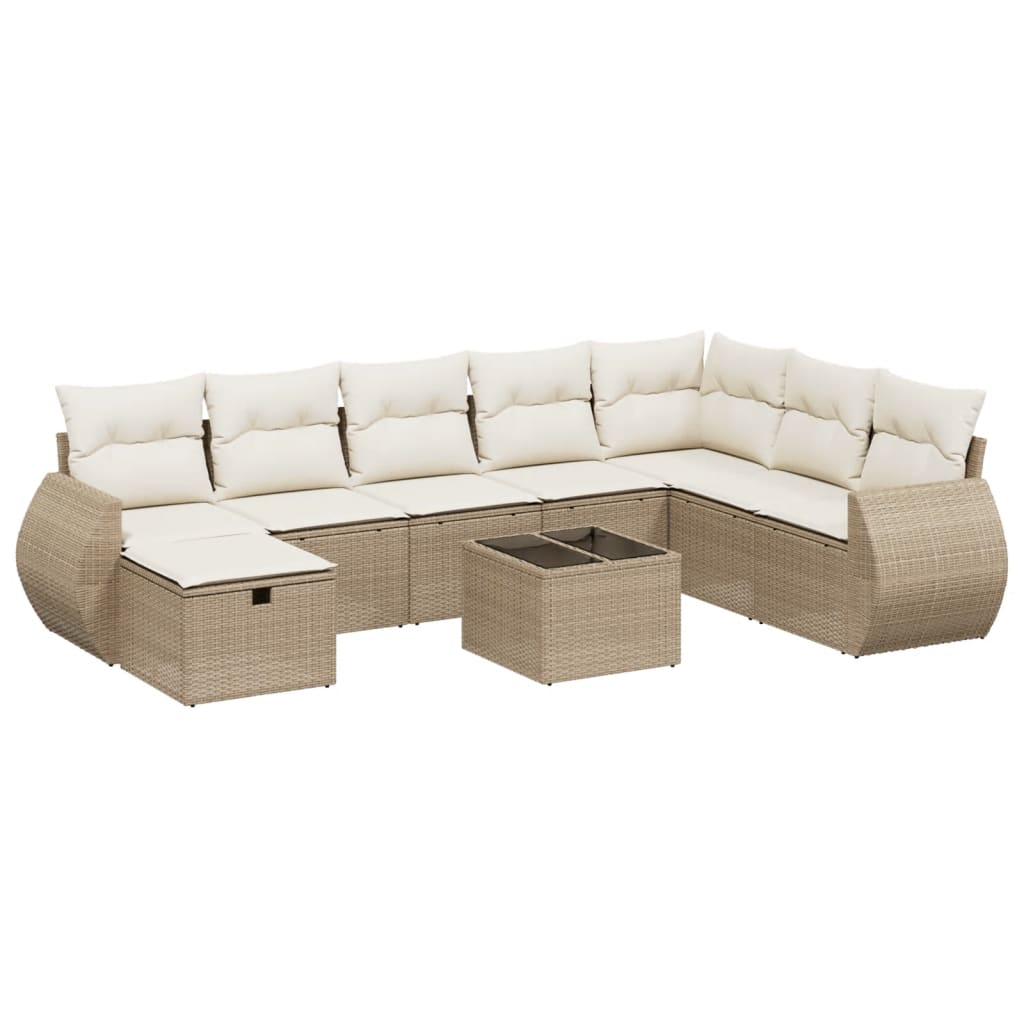 9-dijelni set vrtnih sofa s jastucima bež od poliratana 70 x 62.5 x 69 cm