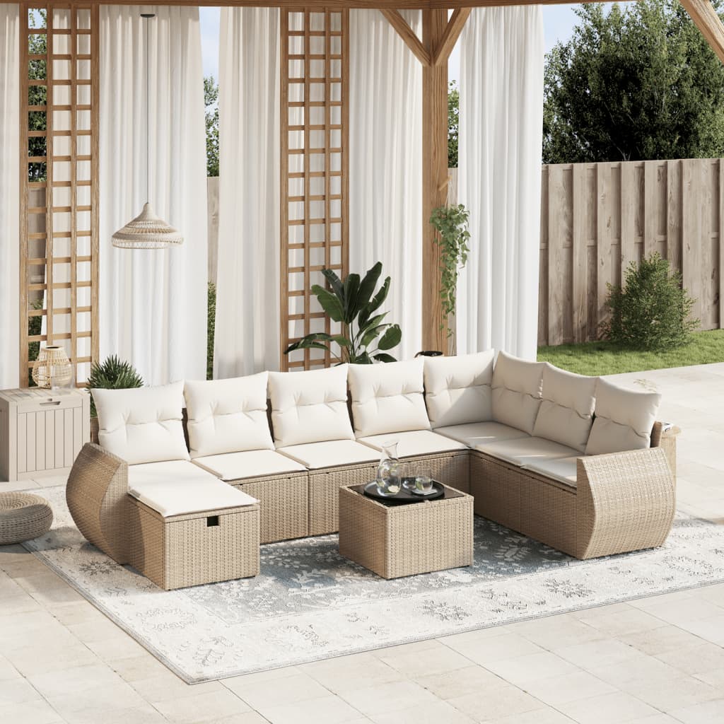 9-dijelni set vrtnih sofa s jastucima bež od poliratana 70 x 62.5 x 69 cm