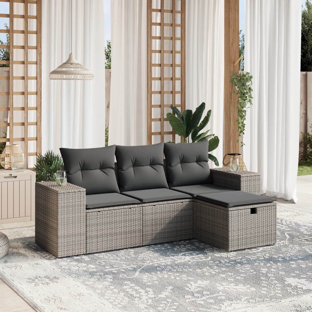 4-dijelni set vrtnih sofa od poliratana s jastucima sivi