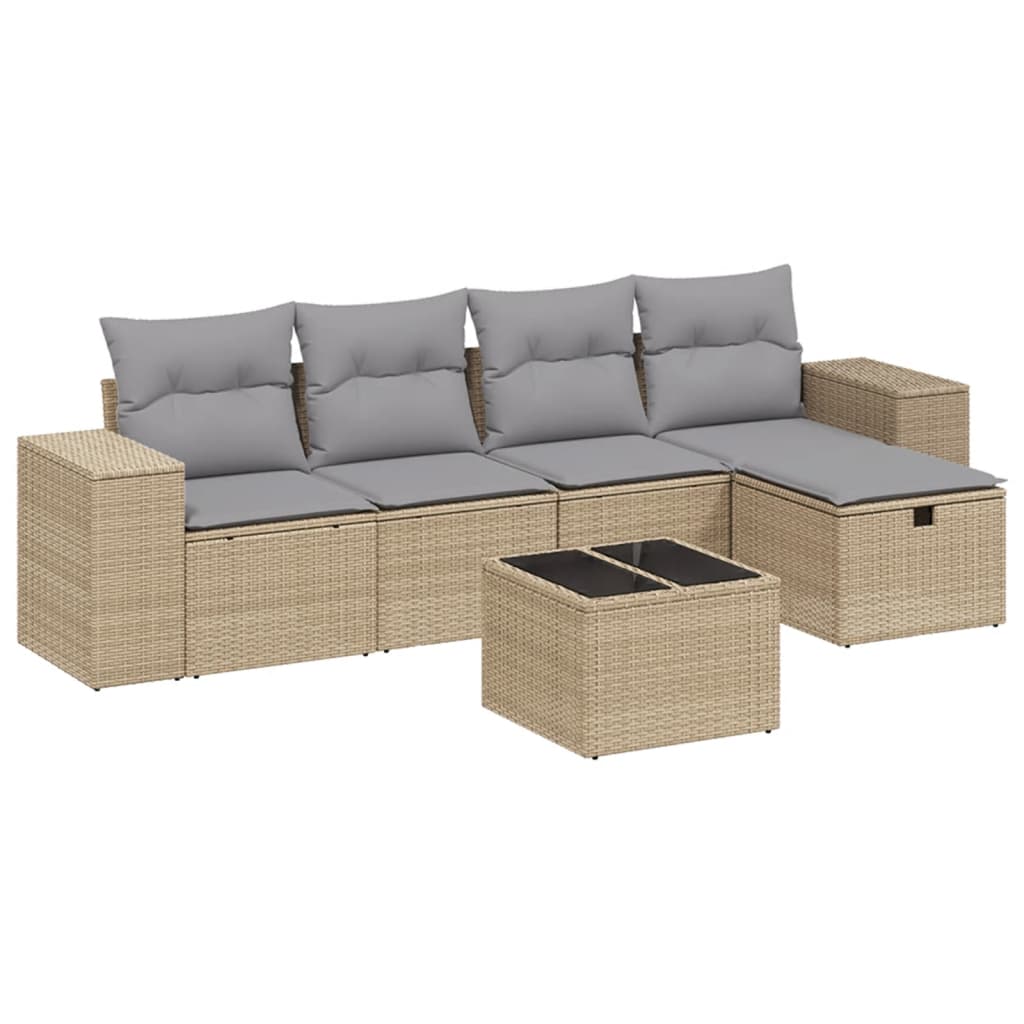 6-dijelni set vrtnih sofa s jastucima bež od poliratana
