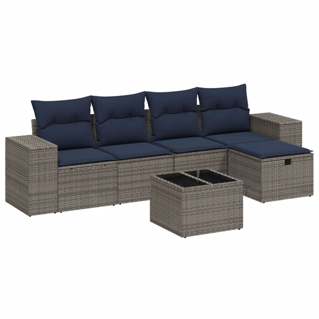 6-dijelni set vrtnih sofa od poliratana s jastucima sivi