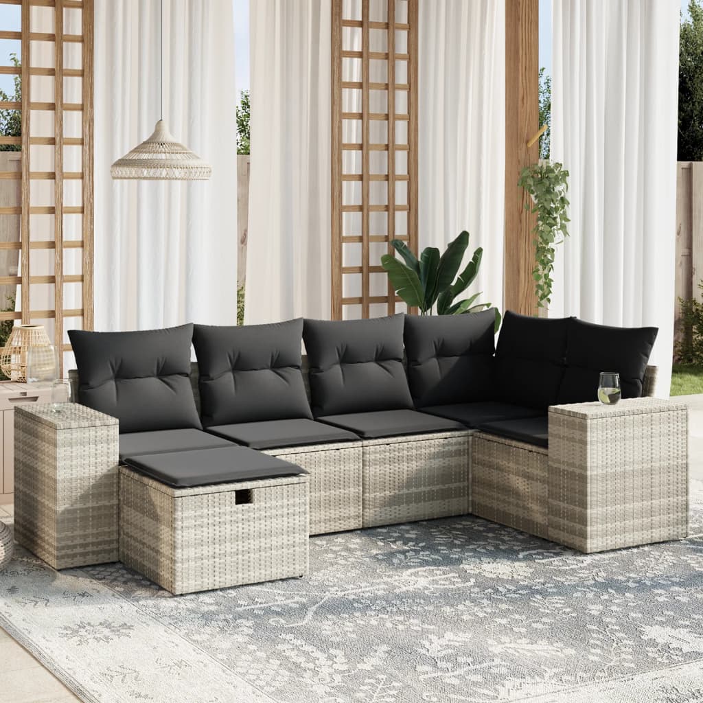 6-dijelni set vrtnih sofa od poliratana s jastucima svjetlosivi