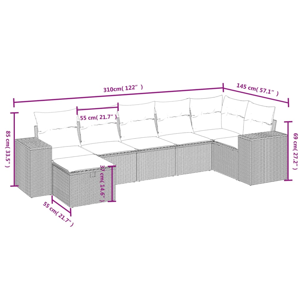 7-dijelni set vrtnih sofa svjetlosivi od poliratana