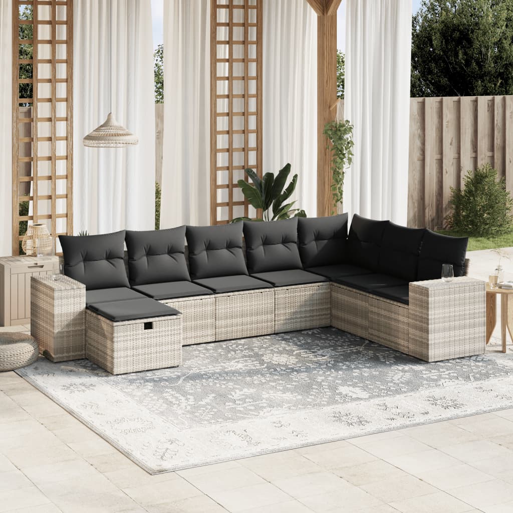 8-dijelni set vrtnih sofa od poliratana s jastucima svjetlosivi