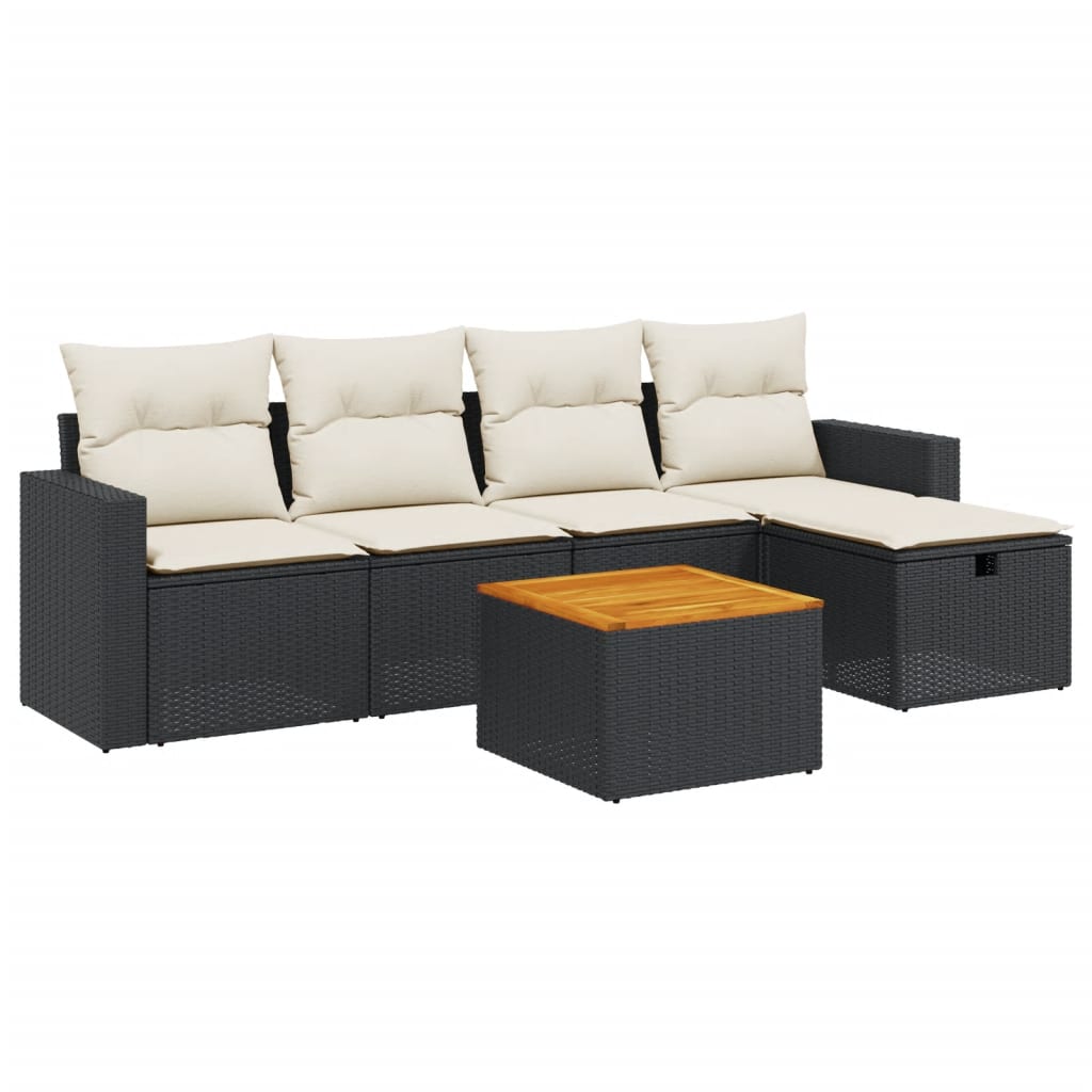 6-dijelni set vrtnih sofa s jastucima crni od poliratana Crna 65.5 x 62 x 69 cm