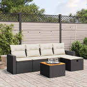 6-dijelni set vrtnih sofa s jastucima crni od poliratana Crna 65.5 x 62 x 69 cm