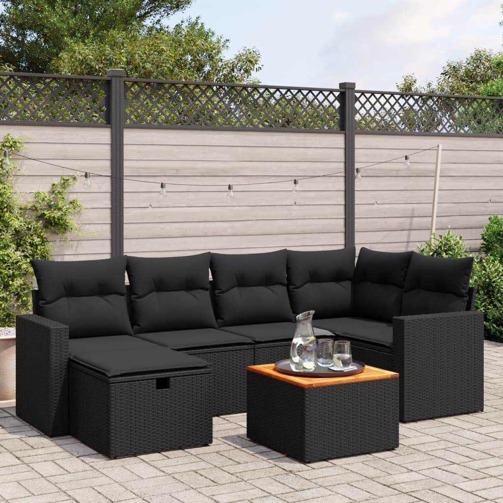 7-dijelni set vrtnih sofa od poliratana s jastucima crni Crna 65.5 x 62 x 69 cm