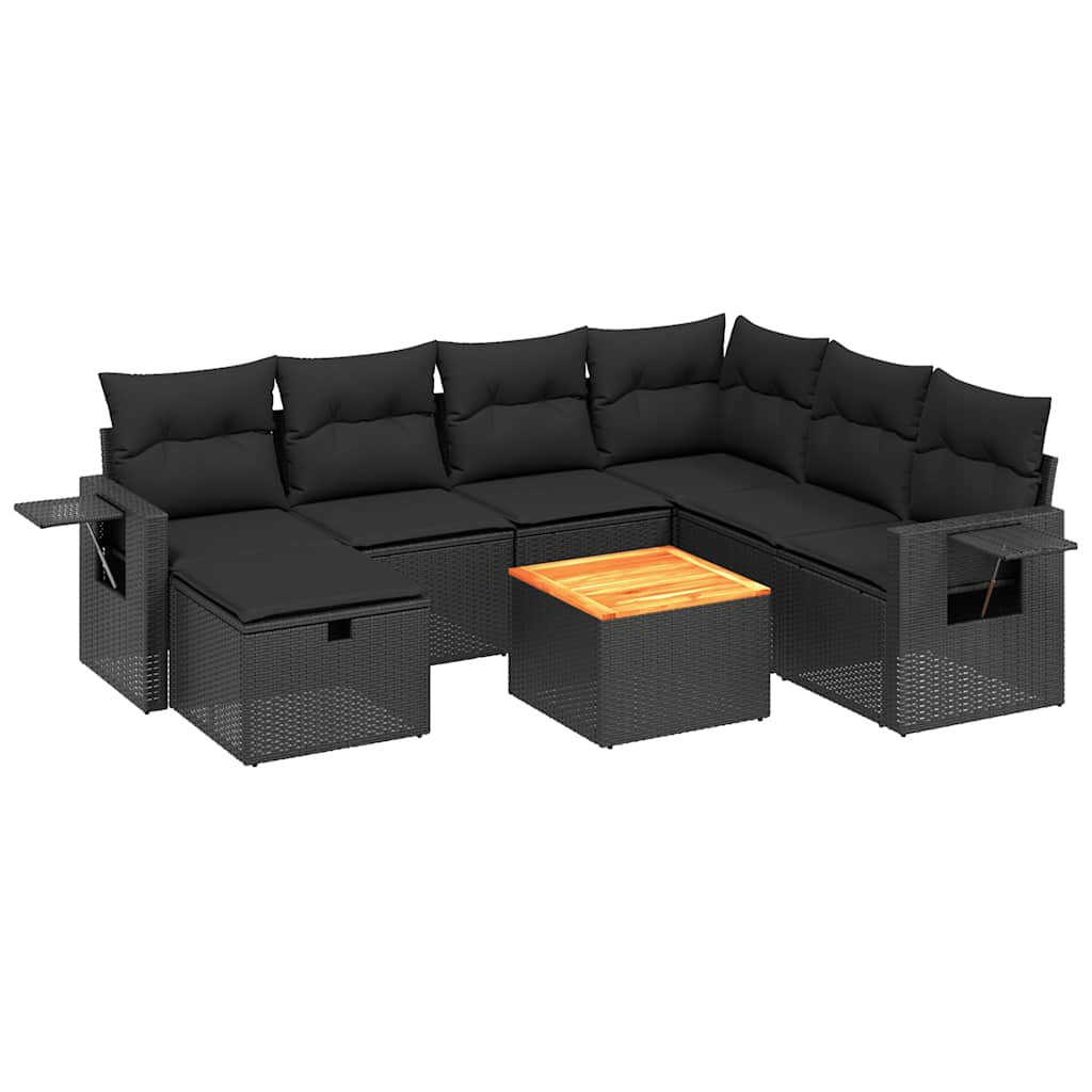 8-dijelni set vrtnih sofa od poliratana s jastucima crni