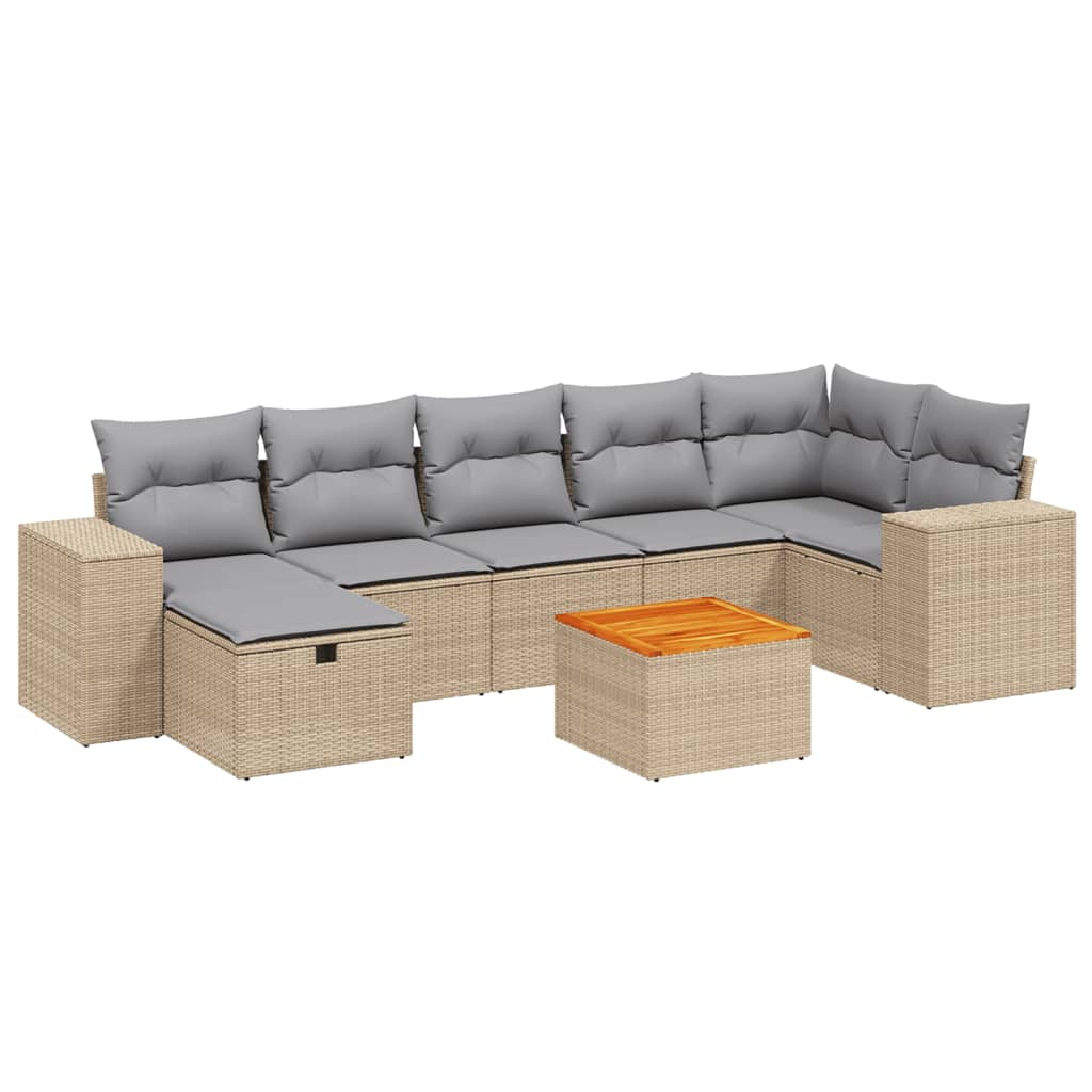 8-dijelni set vrtnih sofa s jastucima bež od poliratana