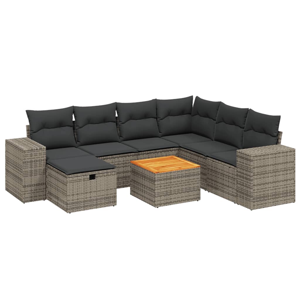 8-dijelni set vrtnih sofa od poliratana s jastucima sivi