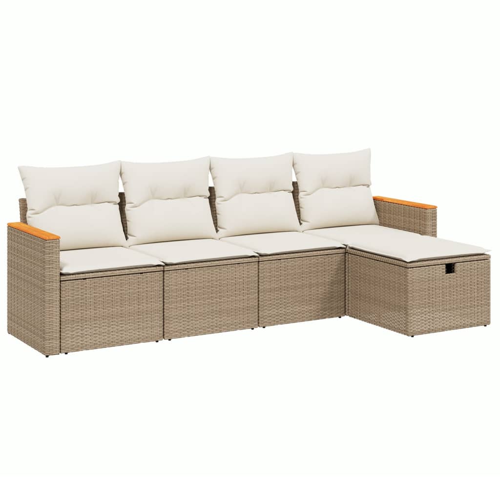 5-dijelni vrtni set sofa s jastucima bež od poliratana