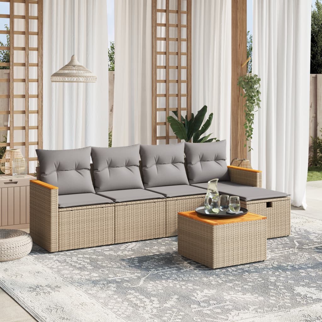 6-dijelni set vrtnih sofa s jastucima bež od poliratana
