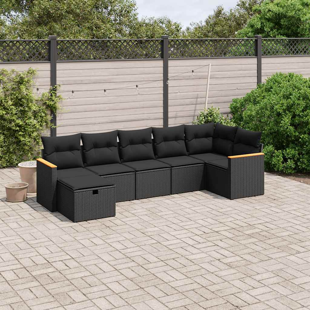 7-dijelni set vrtnih sofa od poliratana s jastucima crni