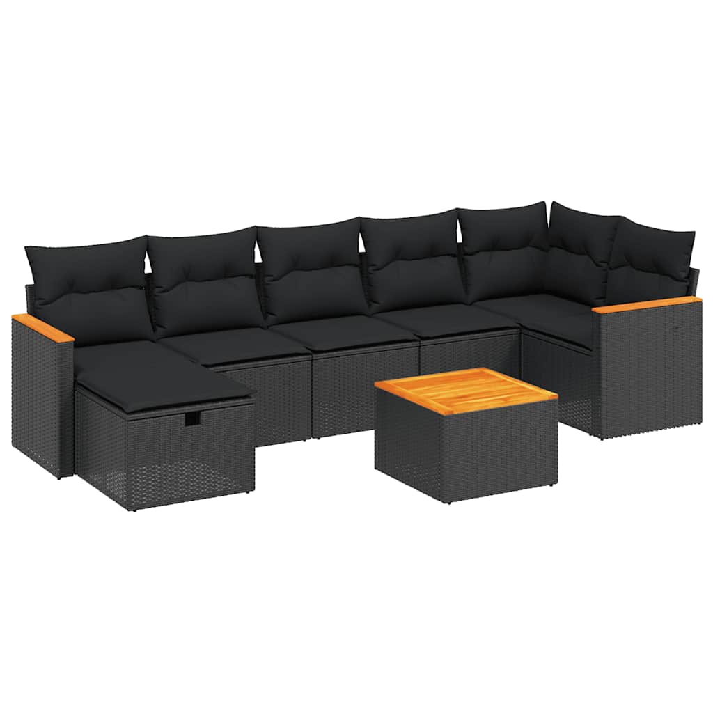 8-dijelni set vrtnih sofa od poliratana s jastucima crni