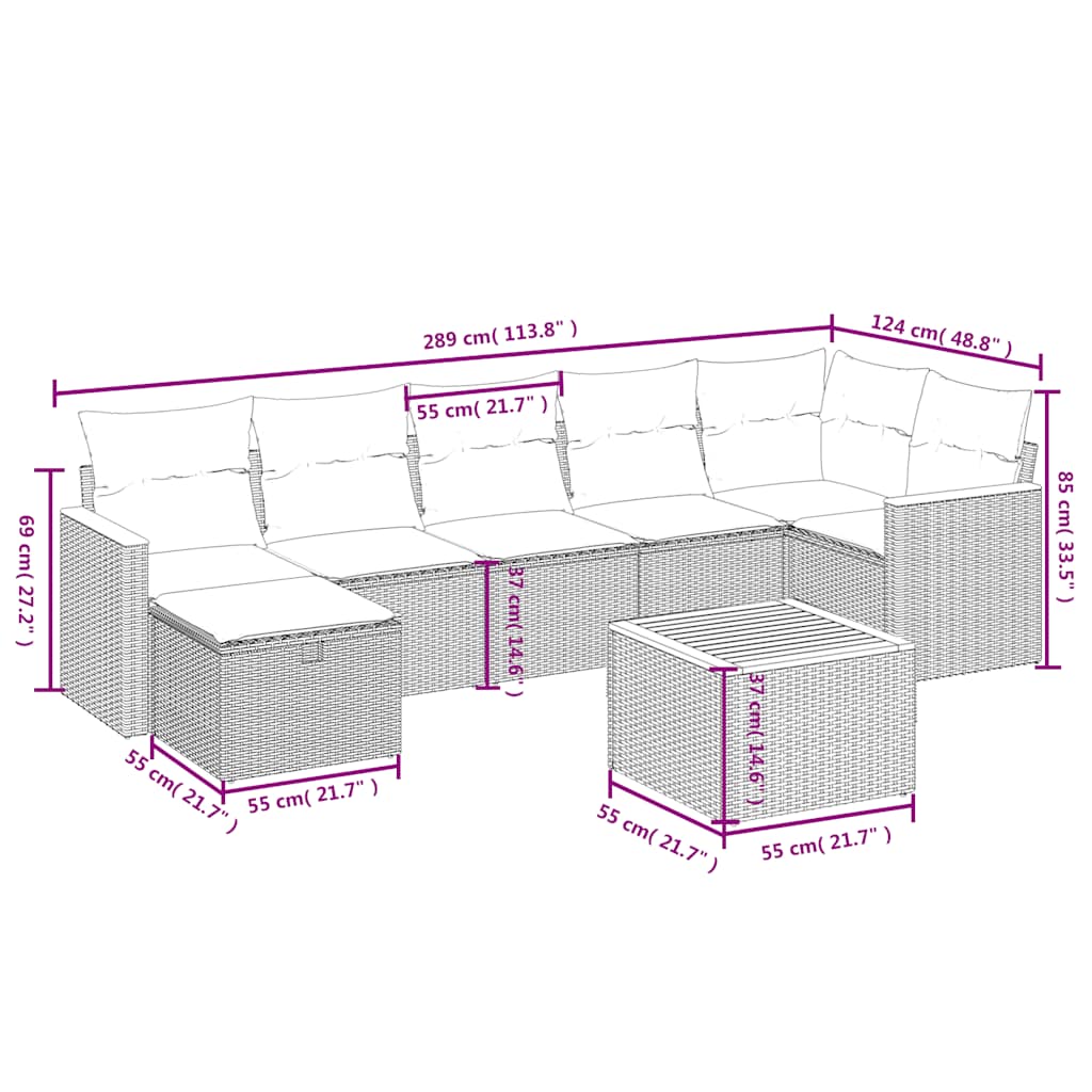 8-dijelni set vrtnih sofa od poliratana s jastucima crni